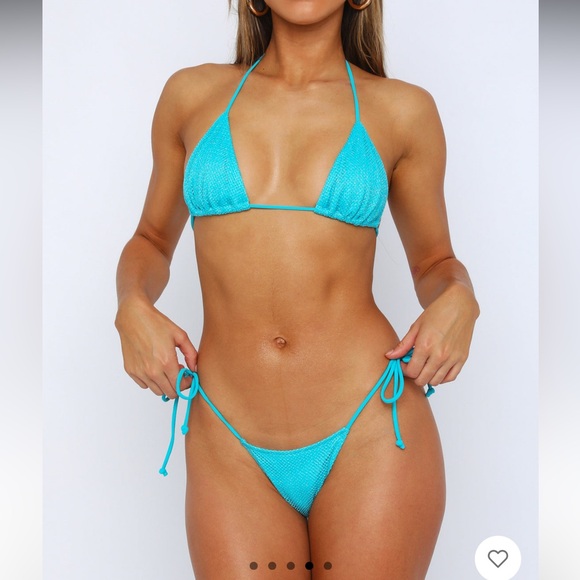 White fox bikini top with string side tie bottoms matching set - Picture 4 of 5